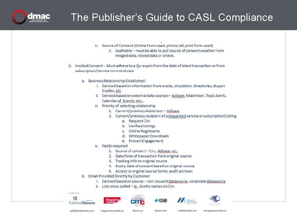 The Publisher’s Guide to CASL Compliance Samples for Implementation The Specs 