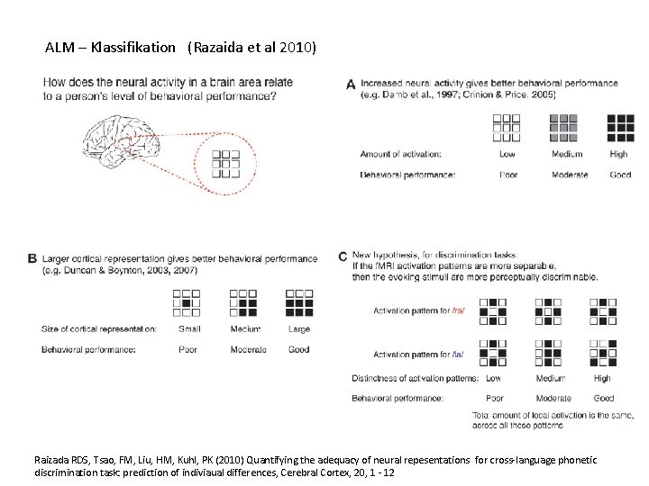 ALM – Klassifikation (Razaida et al 2010) Raizada RDS, Tsao, FM, Liu, HM, Kuhl,