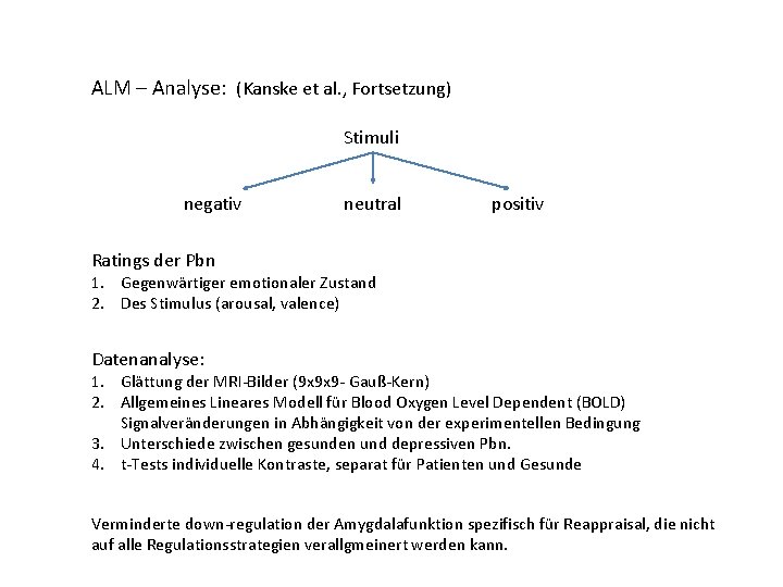 ALM – Analyse: (Kanske et al. , Fortsetzung) Stimuli negativ neutral positiv Ratings der