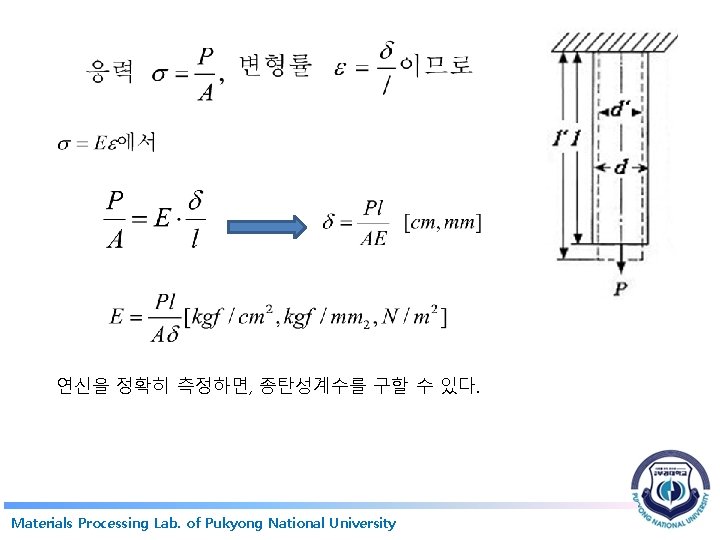 연신을 정확히 측정하면, 종탄성계수를 구할 수 있다. Materials Processing Lab. of Pukyong National University