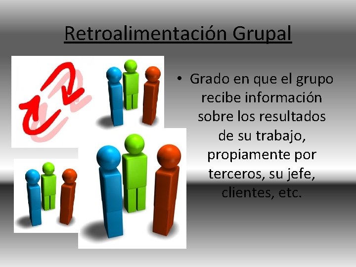 Retroalimentación Grupal • Grado en que el grupo recibe información sobre los resultados de
