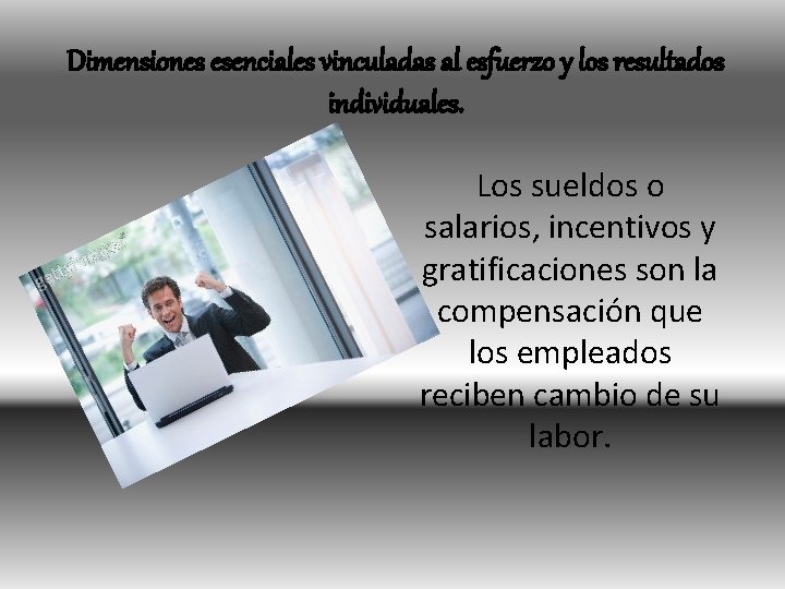 Dimensiones esenciales vinculadas al esfuerzo y los resultados individuales. Los sueldos o salarios, incentivos