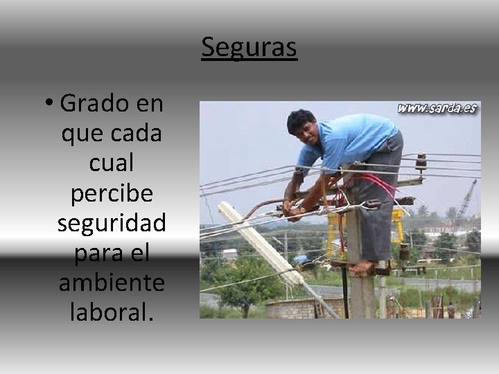 Seguras • Grado en que cada cual percibe seguridad para el ambiente laboral. 