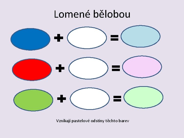 Lomené bělobou Vznikají pastelové odstíny těchto barev 