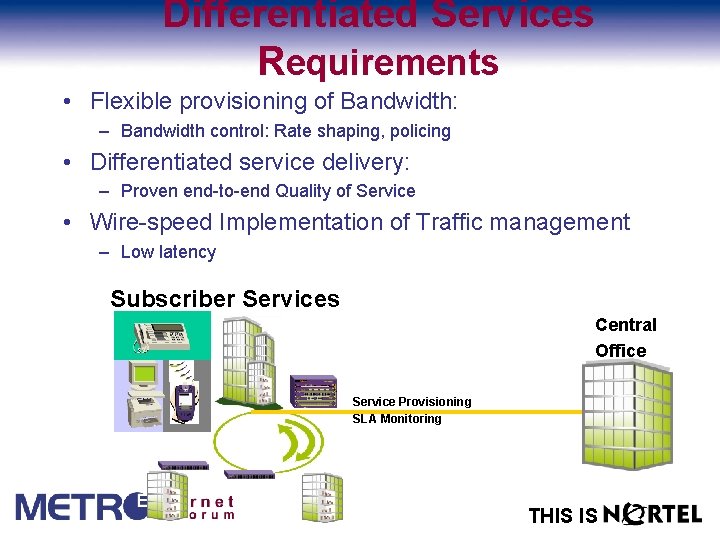 Differentiated Services Requirements • Flexible provisioning of Bandwidth: – Bandwidth control: Rate shaping, policing