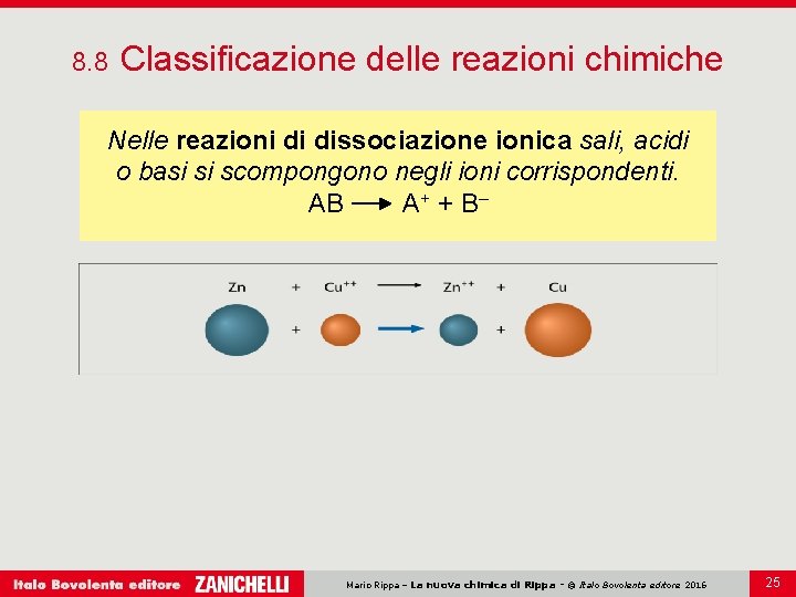 8. 8 Classificazione delle reazioni chimiche Nelle reazioni di dissociazione ionica sali, acidi o