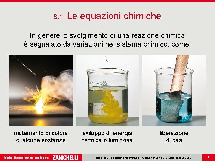 8. 1 Le equazioni chimiche In genere lo svolgimento di una reazione chimica è