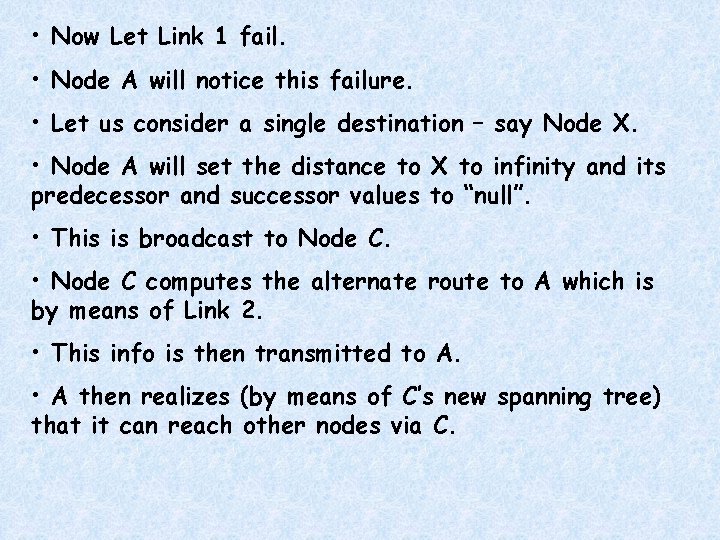  • Now Let Link 1 fail. • Node A will notice this failure.