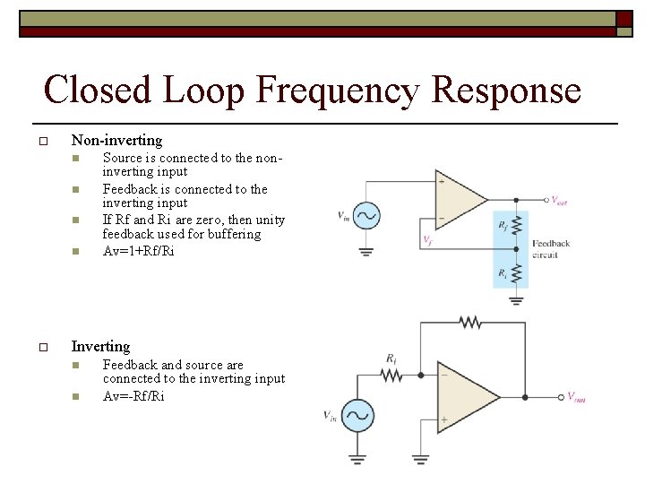 Closed Loop Frequency Response o Non-inverting n n o Source is connected to the Closed Loop Frequency Response o Non-inverting n n o Source is connected to the