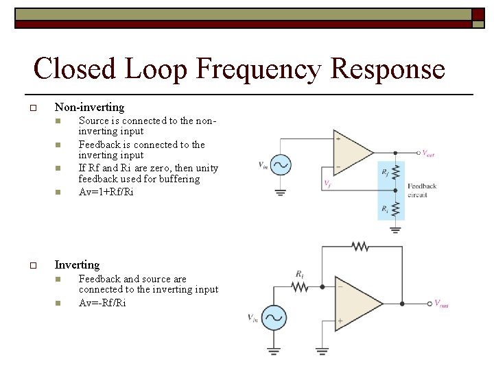 Closed Loop Frequency Response o Non-inverting n n o Source is connected to the