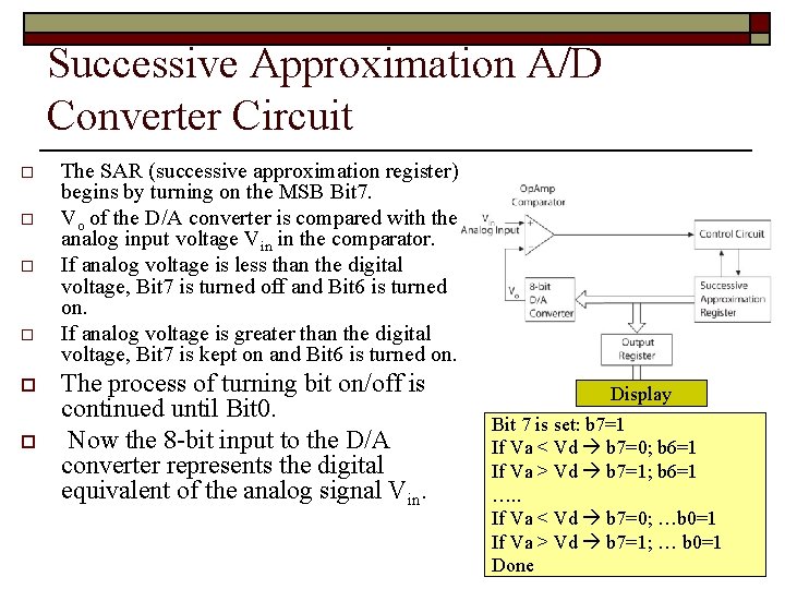 Successive Approximation A/D Converter Circuit o o o The SAR (successive approximation register) begins