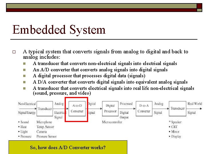 Embedded System o A typical system that converts signals from analog to digital and