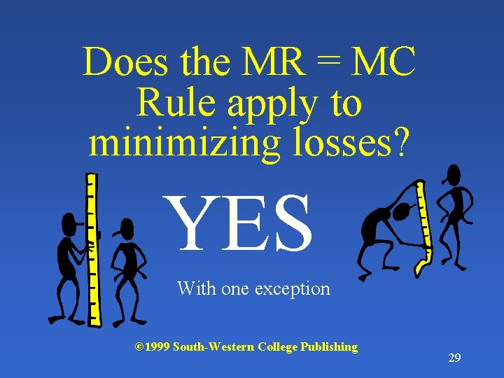 Does the MR = MC Rule apply to minimizing losses? YES With one exception