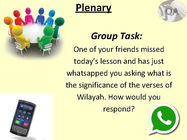 Plenary Group Task: One of your friends missed today’s lesson and has just whatsapped