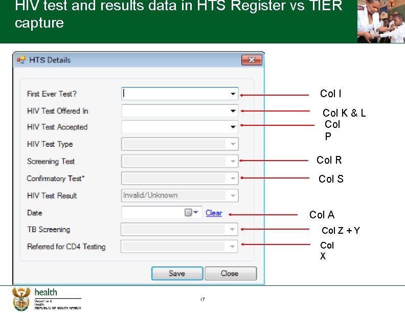 HIV test and results data in HTS Register vs TIER capture Col I Col