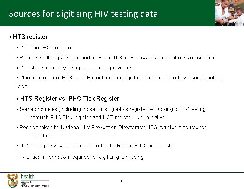Sources for digitising HIV testing data § HTS register § Replaces HCT register §