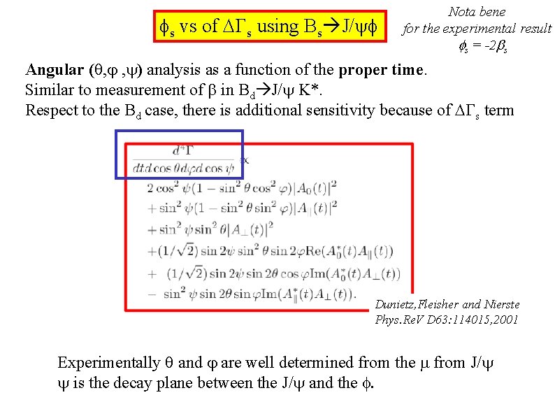  s vs of DGs using Bs J/y Nota bene for the experimental result