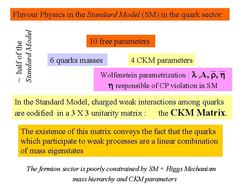 ~ half of the Standard Model Flavour Physics in the Standard Model (SM) in