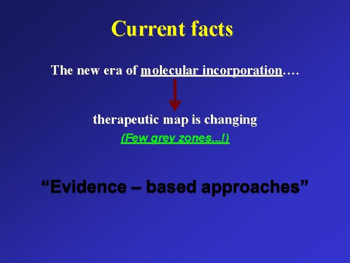 Current facts The new era of molecular incorporation…. therapeutic map is changing (Few grey