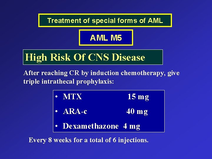 Treatment of special forms of AML M 5 High Risk Of CNS Disease After