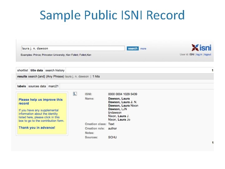 Sample Public ISNI Record 