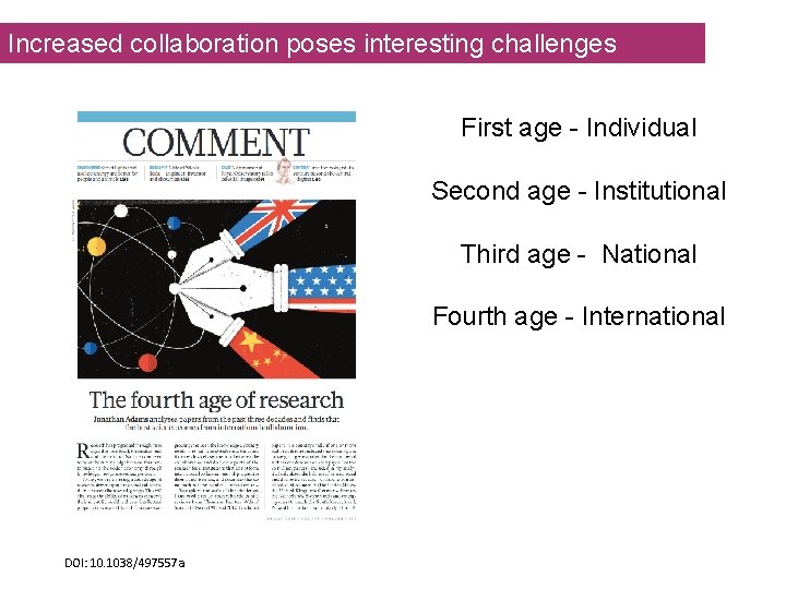 Increased collaboration poses interesting challenges First age - Individual Second age - Institutional Third