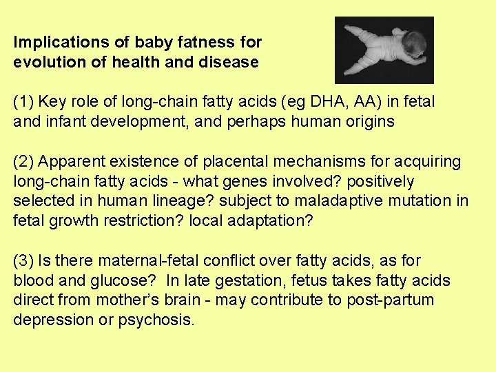 Implications of baby fatness for evolution of health and disease (1) Key role of