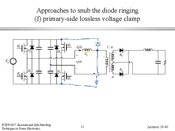 Approaches to snub the diode ringing (f) primary-side lossless voltage clamp ECEN 5817 Resonant