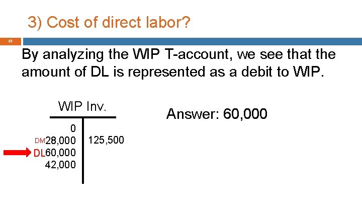 3) Cost of direct labor? 58 By analyzing the WIP T-account, we see that