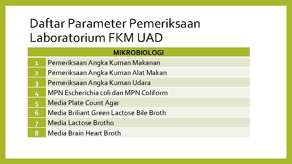 Daftar Parameter Pemeriksaan Laboratorium FKM UAD 1 2 3 4 5 6 7 8