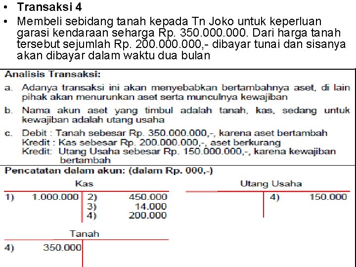  • Transaksi 4 • Membeli sebidang tanah kepada Tn Joko untuk keperluan garasi