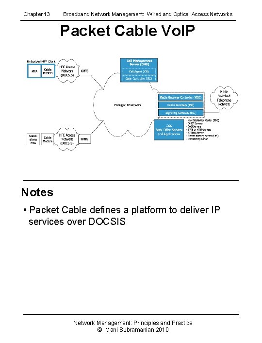 Chapter 13 Broadband Network Management: Wired and Optical Access Networks Packet Cable Vo. IP