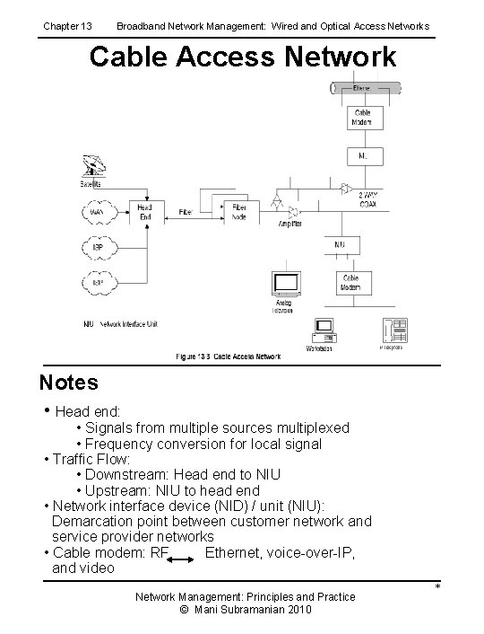 Chapter 13 Broadband Network Management: Wired and Optical Access Networks Cable Access Network Notes