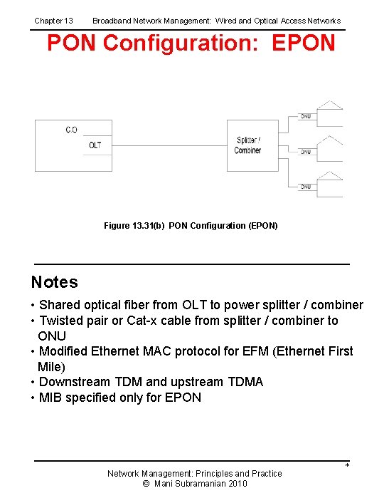 Chapter 13 Broadband Network Management: Wired and Optical Access Networks PON Configuration: EPON Figure