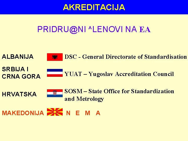 AKREDITACIJA PRIDRU@NI ^LENOVI NA EA ALBANIJA DSC - General Directorate of Standardisation SRBIJA I