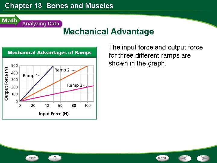 Chapter 13 Bones and Muscles Mechanical Advantage The input force and output force for