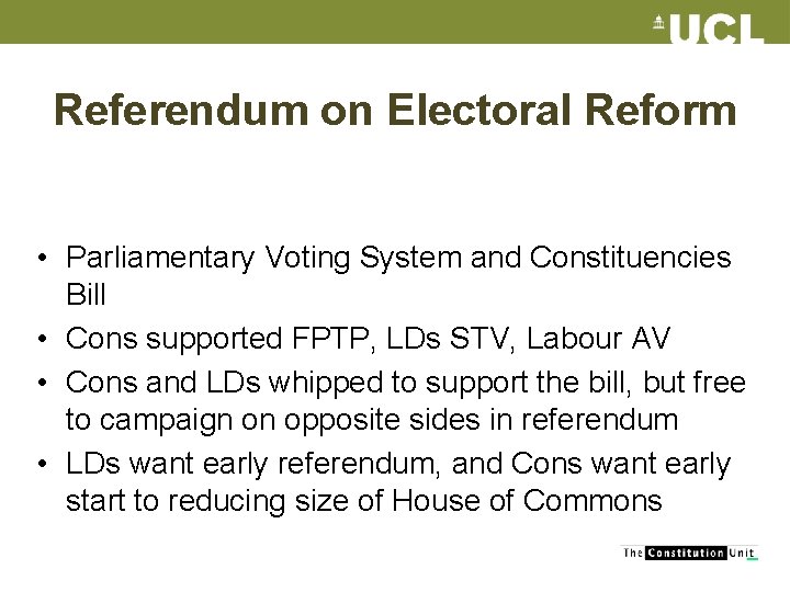 Referendum on Electoral Reform • Parliamentary Voting System and Constituencies Bill • Cons supported