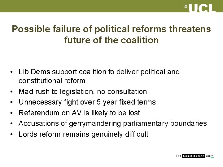 Possible failure of political reforms threatens future of the coalition • Lib Dems support