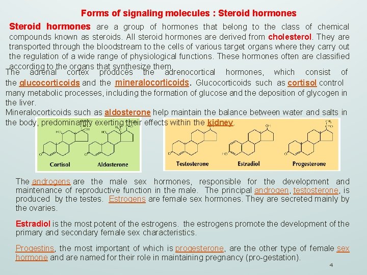 Forms of signaling molecules : Steroid hormones are a group of hormones that belong