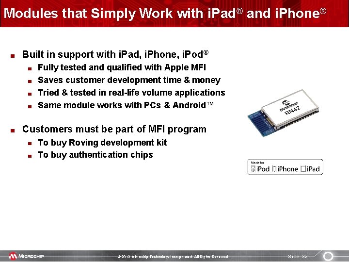 Modules that Simply Work with i. Pad® and i. Phone® Built in support with