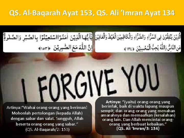 QS. Al-Baqarah Ayat 153, QS. Ali ’Imran Ayat 134 Artinya: “Wahai orang yang beriman!