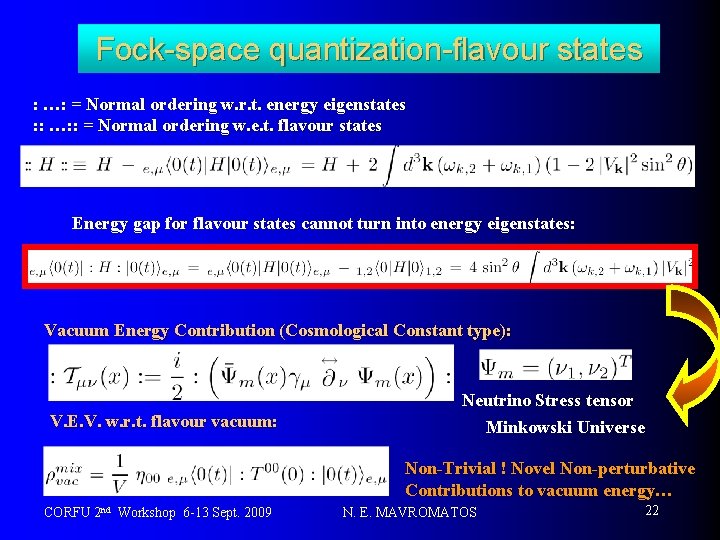 Fock-space quantization-flavour states : …: = Normal ordering w. r. t. energy eigenstates :