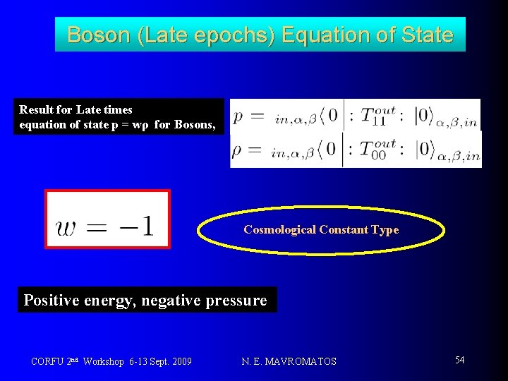 Boson (Late epochs) Equation of State Result for Late times equation of state p