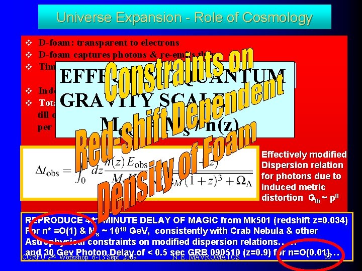 Universe Expansion - Role of Cosmology v v v D-foam: transparent to electrons D-foam