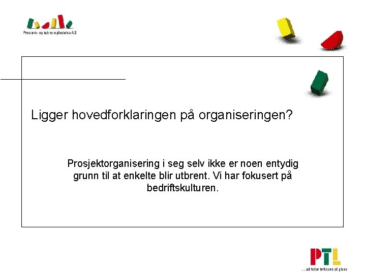 Ligger hovedforklaringen på organiseringen? Prosjektorganisering i seg selv ikke er noen entydig grunn til