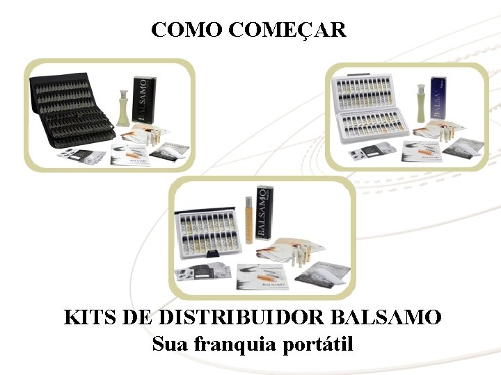 COMO COMEÇAR KITS DE DISTRIBUIDOR BΛLSΛMO Sua franquia portátil 