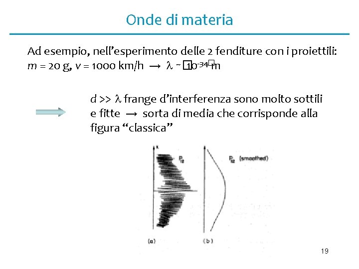 Onde di materia Ad esempio, nell’esperimento delle 2 fenditure con i proiettili: m =