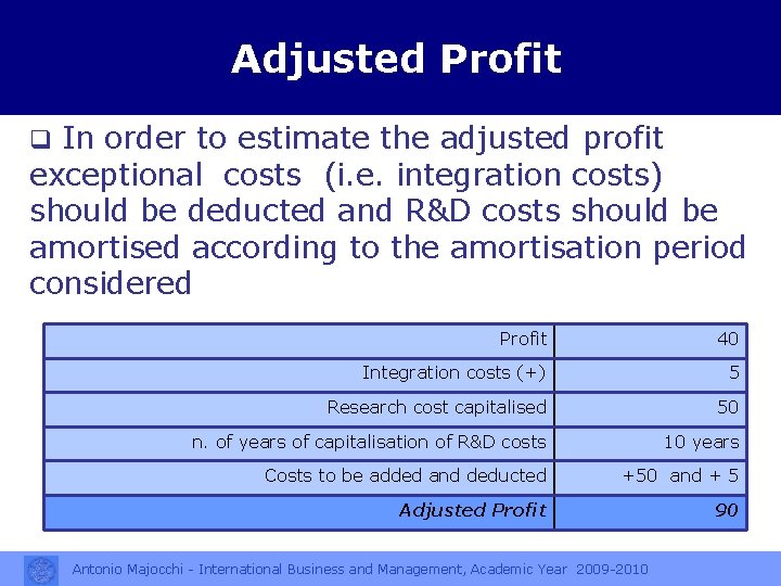 Adjusted Profit q In order to estimate the adjusted profit exceptional costs (i. e.