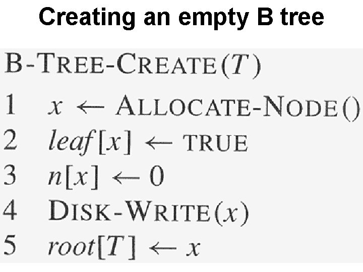 Creating an empty B tree 