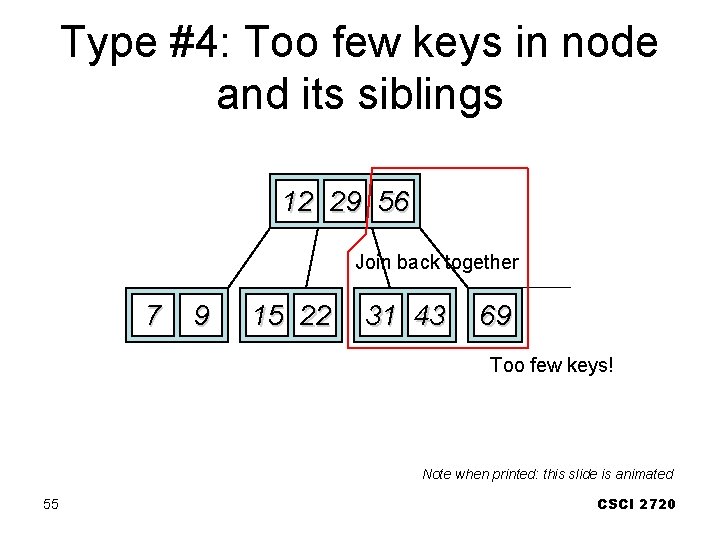 Type #4: Too few keys in node and its siblings 12 29 56 Join